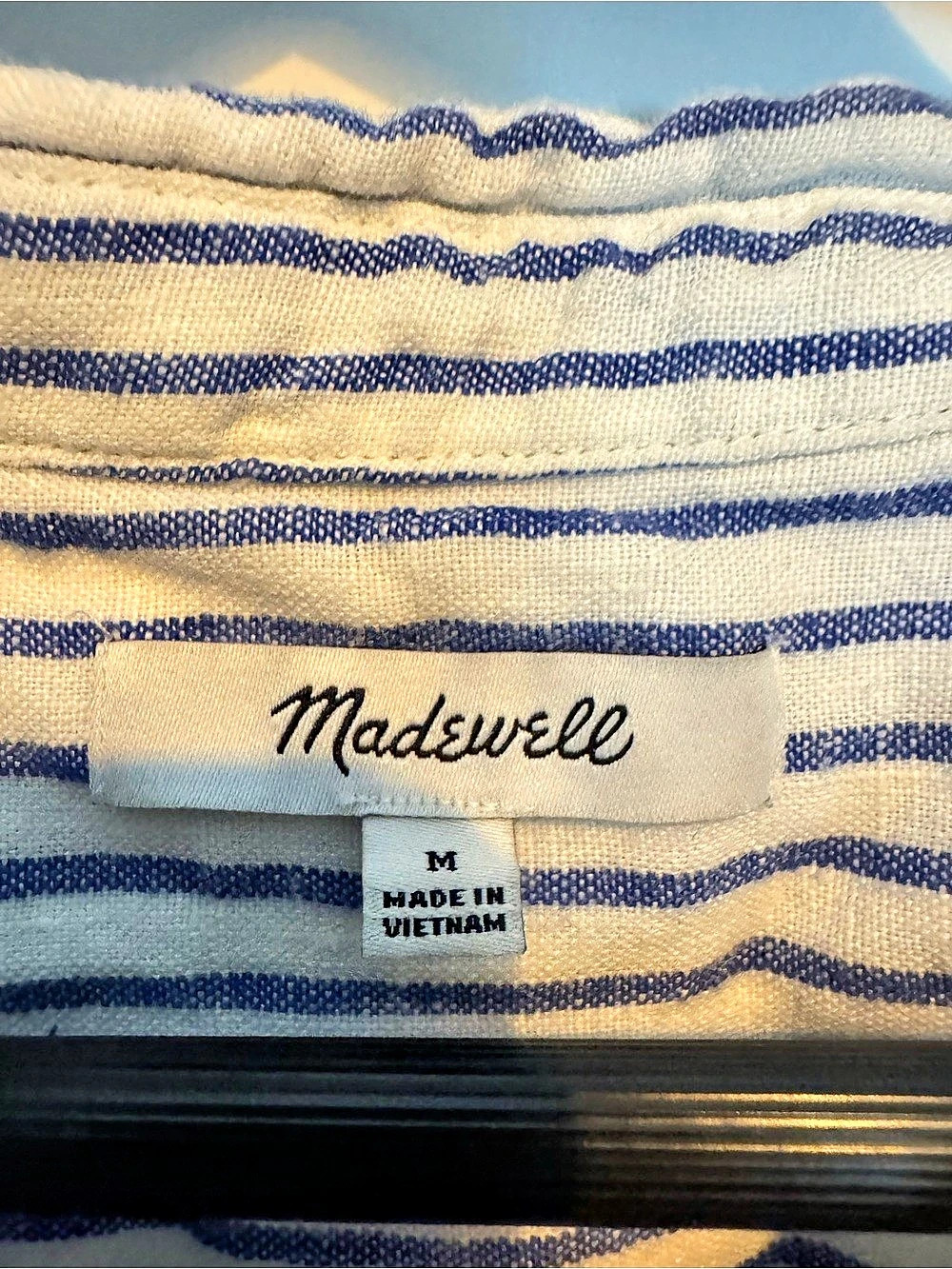 Madewell Striped Cropped Button-Up in Blue & White Size Medium - Picture 3 of 3